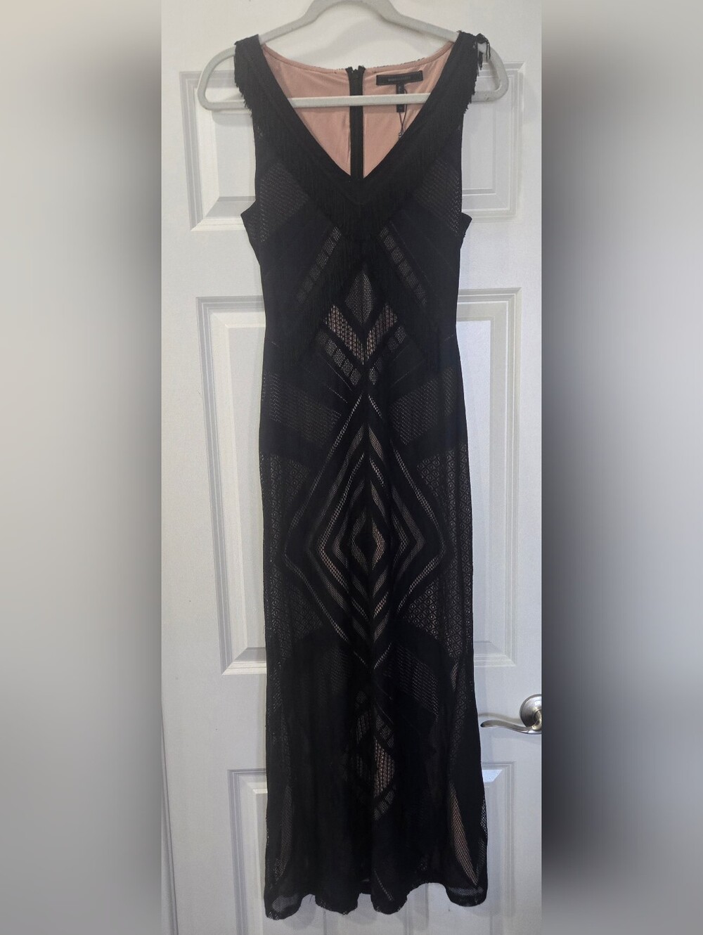 BCBGMaxAzria Black Geometric Lace V‑Neck Maxi Dress - Picture 2 of 8